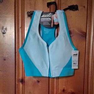 Avia Blue and White Zip Front Sports Bra